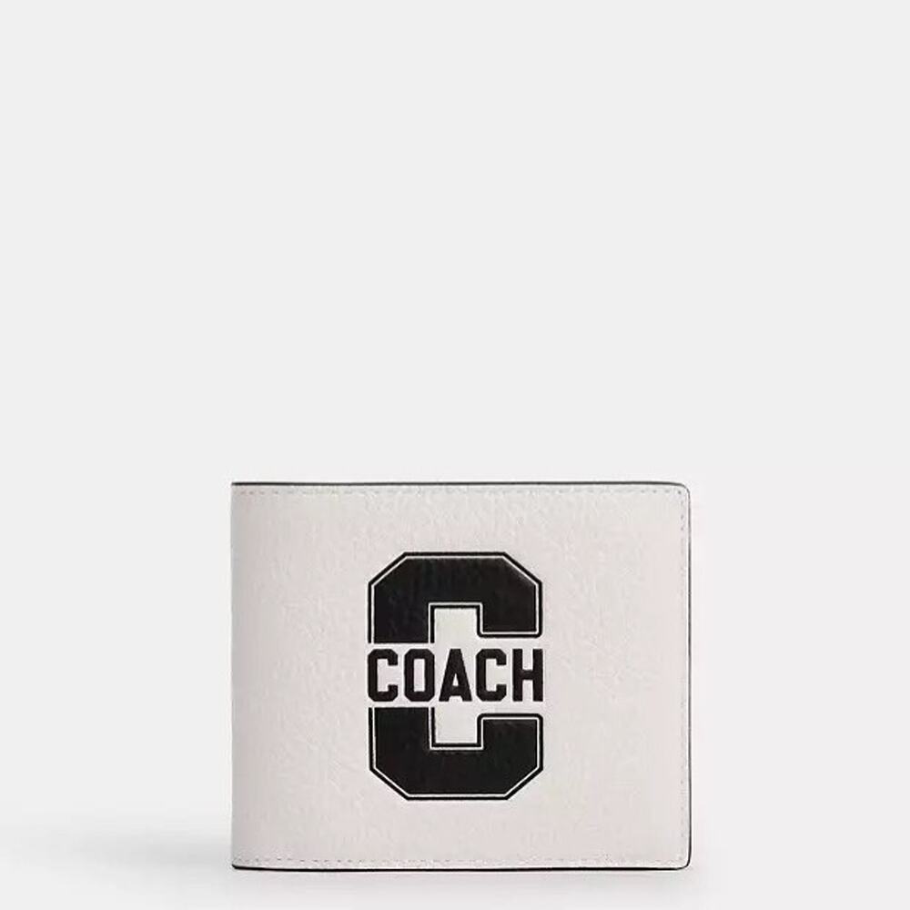 NWT Coach billfold wallet signature canvas varsity motif CAK48 Chalk & Black - Picture 6 of 8